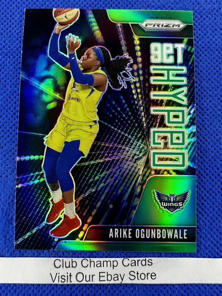 2021 #2 Arike Ogunbowale WNBA Panini Prizm Get Hyped Green Prizm Insert Wings - Image 1 of 2