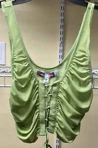 Urban Outfitters Ruched Lace-Up Sheer Mesh Green Womens Tank Top Size Small New - Picture 1 of 10