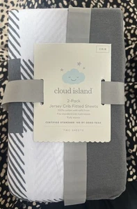 Jersey Crib Fitted Sheet - Cloud Island - Solid Gray and Grey & White Plaid 2pk - Picture 1 of 4