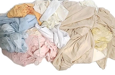 Scrap Lot  Fabric Silky 6 Lb White Tan Pink Blue Orange Drape Remnants Garment  - Image 1 of 4