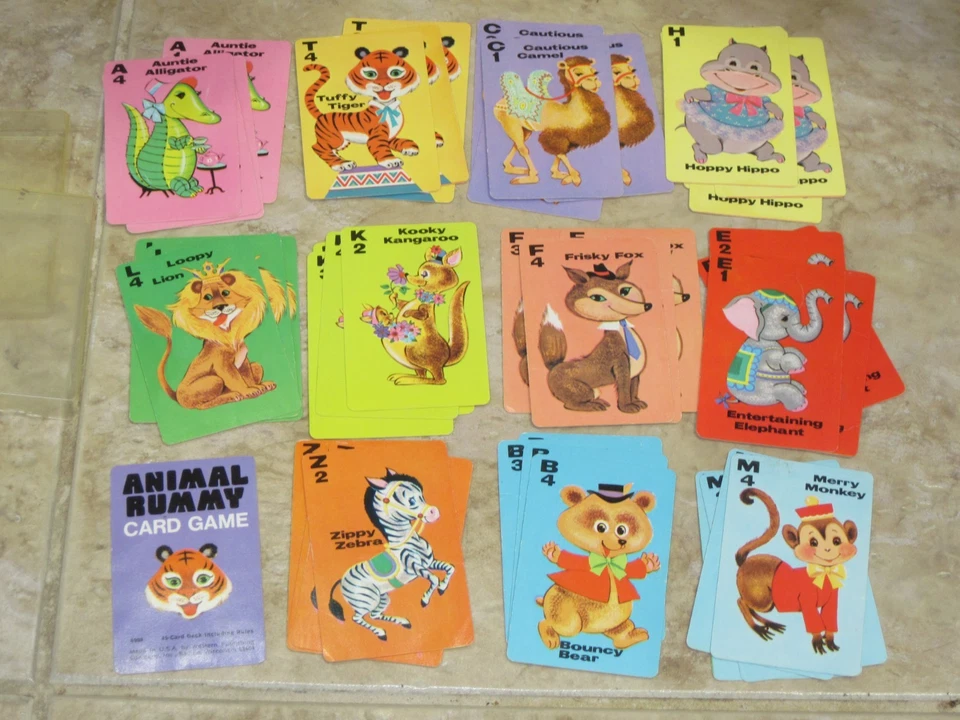 JUEGO DE CARTAS VINTAGE WHITMAN ANIMAL RUMMY 4908 + Estuche de plástico completo para niños Foto 1 de 1