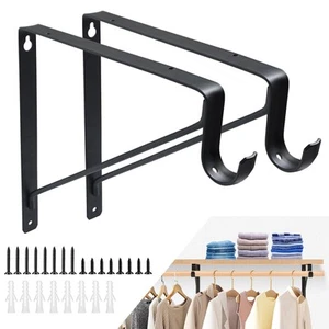 2 Pack Closet Rod Brackets, Heavy Duty Closet Shelf & Rod Brackets Black Clos... - Picture 1 of 7
