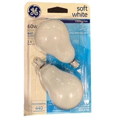 GE 71396 60w Soft White Ceiling Fan Bulbs 2 Pack A15 Candelabra Base 440 Lumens - Image 1 of 3