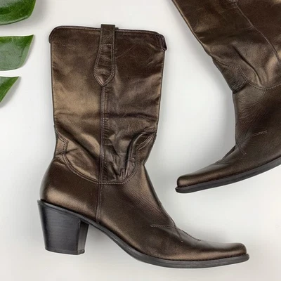 Franco Sarto Western Boots Women's 8 Bronze Brown Leather Mid Calf Pointed Toe - Image 1 of 4