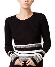 Bar III Women's Striped Sweater (Large, Black Combo)