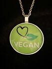“I Love Vegan”Cabochon Pendant Necklace 20in Silver Chain Jewelry-0073
