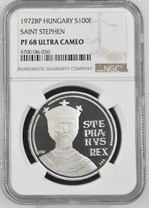 1972 HUNGARY SILVER 100 FORINT SAINT STEPHEN NGC PF 68 UC - Picture 1 of 2