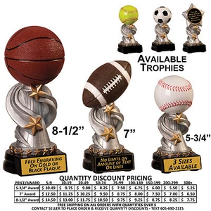 Ball Top Awards Trophy - All Sports - Free Custom Plaque - Football Softball - Picture 1 of 7