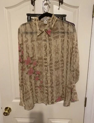 Blusa Mujer Vintage Spiegel Piel Serpiente/Flor Estampado Seda Talla 14 Foto 1 de 3