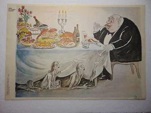 Affiche originale de propagande dîner style soviétique américain anti USA mendiant guerre froide - Photo 1 sur 3