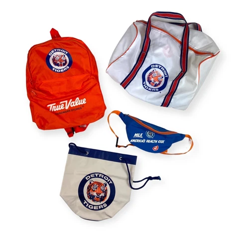 Detroit Tigers Lot of 4 Vintage 80s 90s Bags Fanny Pack Backpack Duffel Bucket Cover