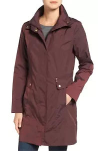 Cole Haan Signature Back Bow Packable Hooded Burgundy Sz XS Raincoat Jacket New - Picture 1 of 5