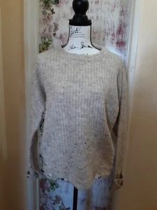 Women's Kaisely Cream Drawstring Cowl Neck Long Sleeve Sweater Size Lg - Picture 1 of 9