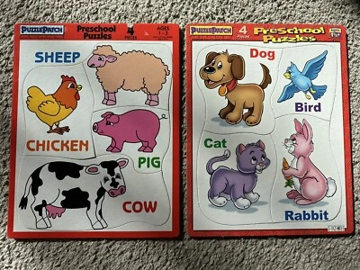 2 Rompecabezas De Colección Parche Imagen Rompecabezas Preescolar Niño Pequeño Niños ANIMALES Marco Bandeja Foto 1 de 4