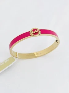 MICHAEL KORS Haute Gold Fuchsia Coral Enamel Bangle Bracelet MKJX7867710 - Picture 1 of 6