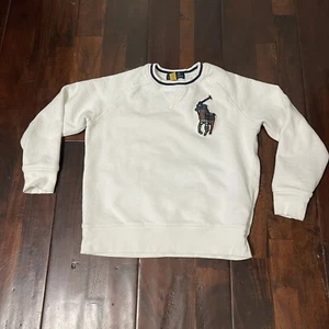 Polo Ralph Lauren Crewneck Sweatshirt Kids Small 8 White Plaid Big Pony - Picture 1 of 7