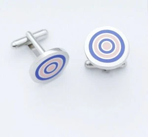 C0282 CUFF LINKS CUFFLINKS ROUND SILVER CIRCLES LIGHT ORANGE PURPLE ENAMEL NEW - Picture 1 of 1