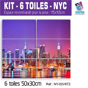 115X105CM - Kit 6 Tele Stampate - Quadro Decorativo - New York - NY - 02V6T2 - Foto 1 di 4
