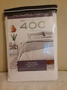 Two King Pillowcases Kendall Patk 100% Combed Cotton - Picture 1 of 2