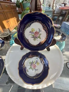 Lindner Bowl & Plate Echt Kobalt Porzellan 419 Vintage West Germany 2 PC - Picture 1 of 5