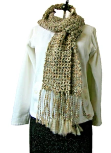 Shaker Brown Scarf 88x5 Long Handmade Crochet Hand Knit Chunky Made in USA NWT - Picture 1 of 8