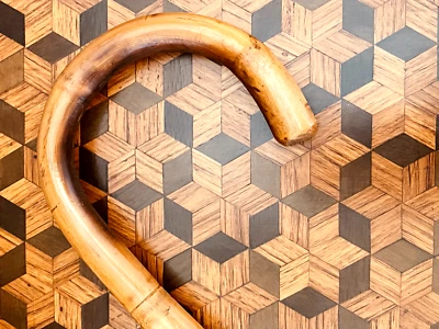 1920's Vintage, Faux Bamboo Wooden Cane, Original Jarman Shoes W/Pennybags Label - Image 1 of 4