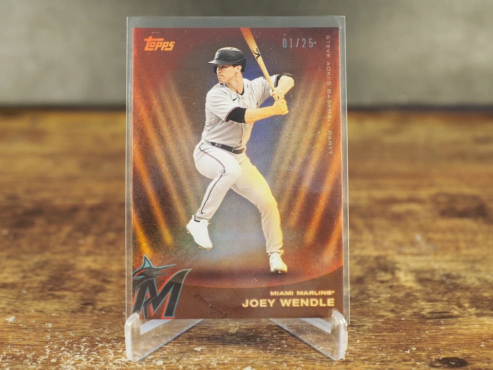 2022 Topps X Steve Aoki Baseball Yellow Glitter Blast Joey Wendle 1/25 Marlins - Image 1 of 3