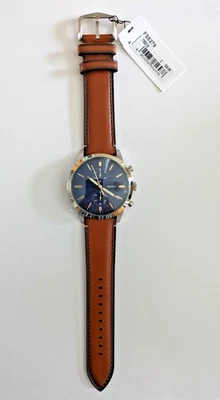  Fossil Townsman Blue Dial Stainless Steel & Brown Leather Watch FS5279 - Image 1 of 4