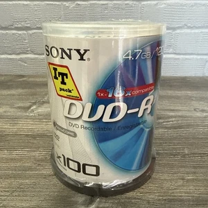 100 X Sony DVD-R 4.7GB/120min Disc Spindle NEW SEALED Recordable Discs 16x Speed - Afbeelding 1 van 6