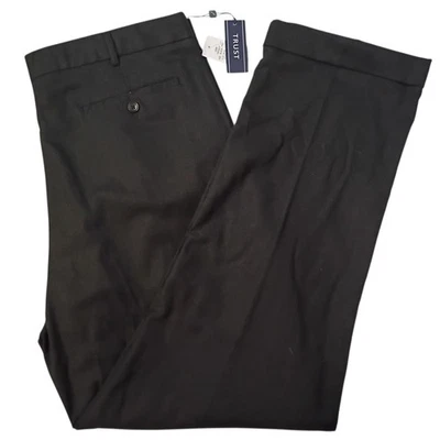 TRUST Dress Pants Mens 38 x 32 Black Linen Blend Pleated Cuffed Trousers NWT - Image 1 of 4