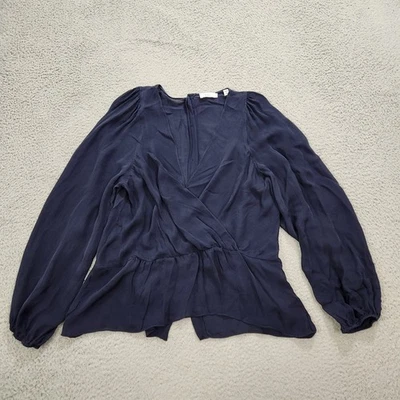 A.L.C. Blusa Mujer 12 Azul Marino Envolvente Peplum Manga Larga Cuello en V Top Seda Foto 1 de 4