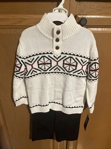 IZOD Boy 3 Piece Set Sweater Button Up Plaid Shirt Corduroy Pants Size 4 - Picture 1 of 6