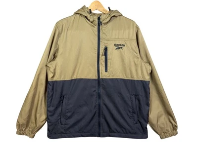 Men’s Reebok Sz L Brown Tan and Brown Jacket Zip Up Windbreaker Fleece Lined - Image 1 of 4