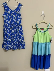 NWT Zunie size S 6/6X girls sleeveless 2 pack Blue Green flare dress - Picture 1 of 6