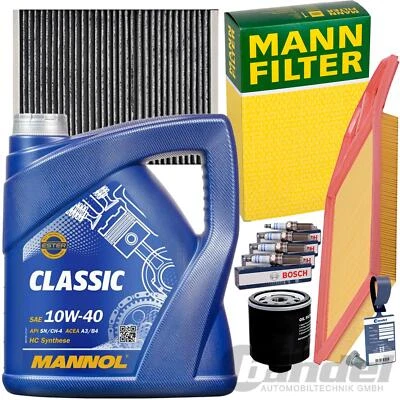 MANN-FILTER + WEITERE FILTERSET+MANNOL 10W40 ÖL+BOSCH ZÜNDKERZEN für VW POLO 6N2 GOLF 4 BORA 1J LUPO