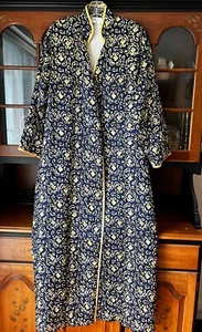 Vintage Mary McFadden Quilted Satin Robe Ikat Print Navy Yellow White Large? - Picture 1 of 11