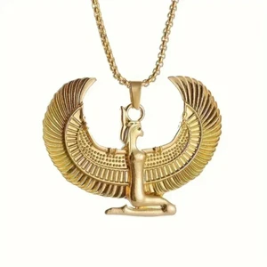 Isis Göttin Schmuck Vintage golden altägyptische Flügel Anhänger Halskette - Bild 1 von 6