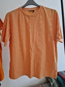 Orange Peach Broderie Top Size 8 Womens Short Sleeved Blouse Tshirt ASOS - Picture 1 of 3
