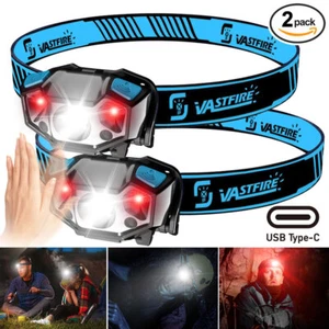 Sensore LED Torcia Testa Luce Rossa USB Ricaricabile Faro per Campeggio - Foto 1 di 16