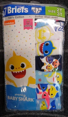 Pinkfong Nickelodeon Baby Shark Cotton Toddler 2T 3T Boy Underwear 7 Pair - NEW - Image 1 of 4
