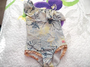 Ruffle Butts 1 piece Swimsuit Girls size 7 Tropical Salmon Ruffle Leg Pullon - Picture 1 of 3
