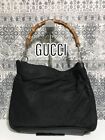 Gucci Bamboo Black Nylon X Canvas Shoulder Bag Size 11.8 Inch Authentic