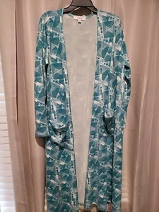 NWT LulaRoe Sarah Duster Cardigan Sweater Pockets Teal White Large - Picture 1 of 10