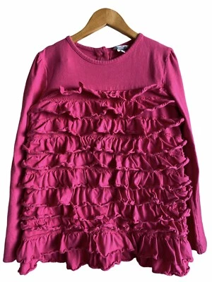 Hartstrings Girl’s Size 8 Long Sleeve Ruffled Pink Fushia Cotton  Top - Image 1 of 4