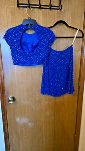 SHERRI HILL Ladies size 0 Rhinestone SKIRT SUIT Prom DK ROYAL Keyhole Back NWT - Picture 1 of 5