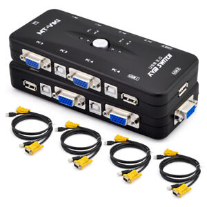 4 Port USB 2.0 KVM VGA Switch Box + Cable for PC Mouse Keyboard Sharing Monitor