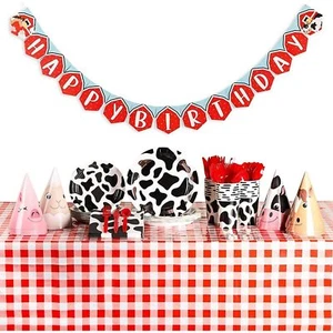 195-Piece Farm Animals Birthday Party Pack, Hats, Banner, Tablecloths (Serves... - Picture 1 of 8