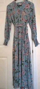 Nanette Lepore Maxi Long Dress Size 10 Light Split Neck Blue Floral Print READ - Picture 1 of 24