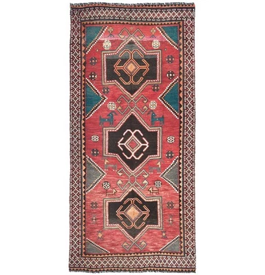 Semi-Antique Tribal Wide Runner Oriental Rug 4X9 ft Distressed Decor Carpet - Image 1 of 4