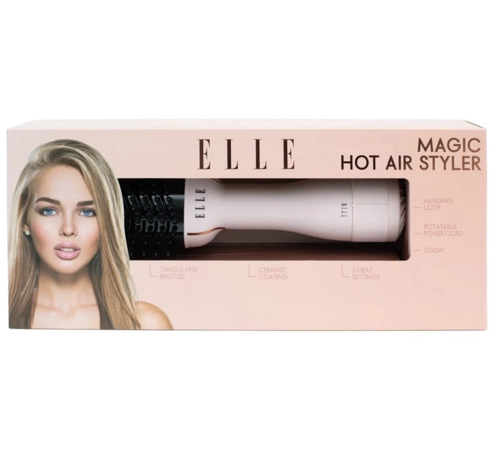 ELLE Magic Hot Air Styler Pink 1200W One-Step Hair Dryer & Volumizer Brush